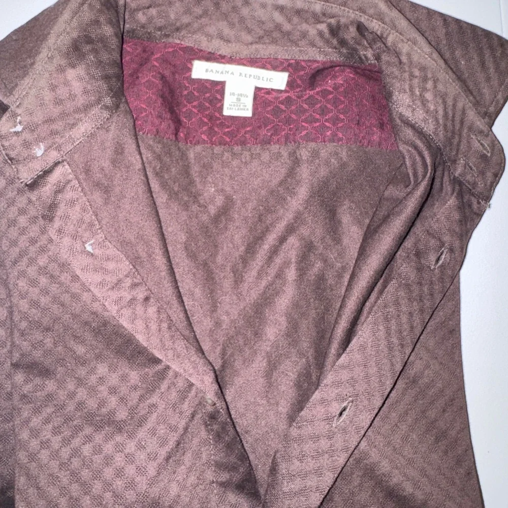 Banana Republic Textured Button Down Shirt Brown Small Geometric Long Sleeve